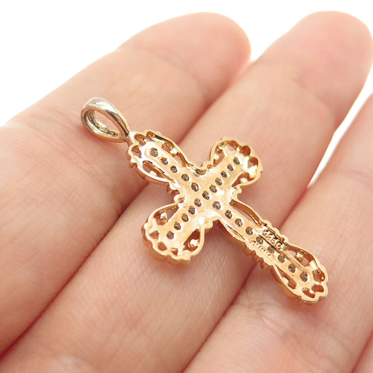 ROSS SIMONS 925 Sterling Silver Gold Plated Real Diamond Cross Charm Pendant