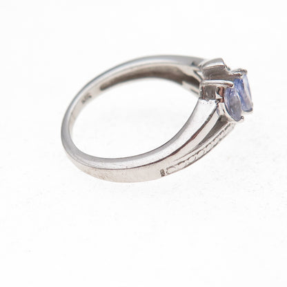 Chuck Clemency 925 Sterling Silver Real Marquise-Cut Tanzanite Ring Size 6.75