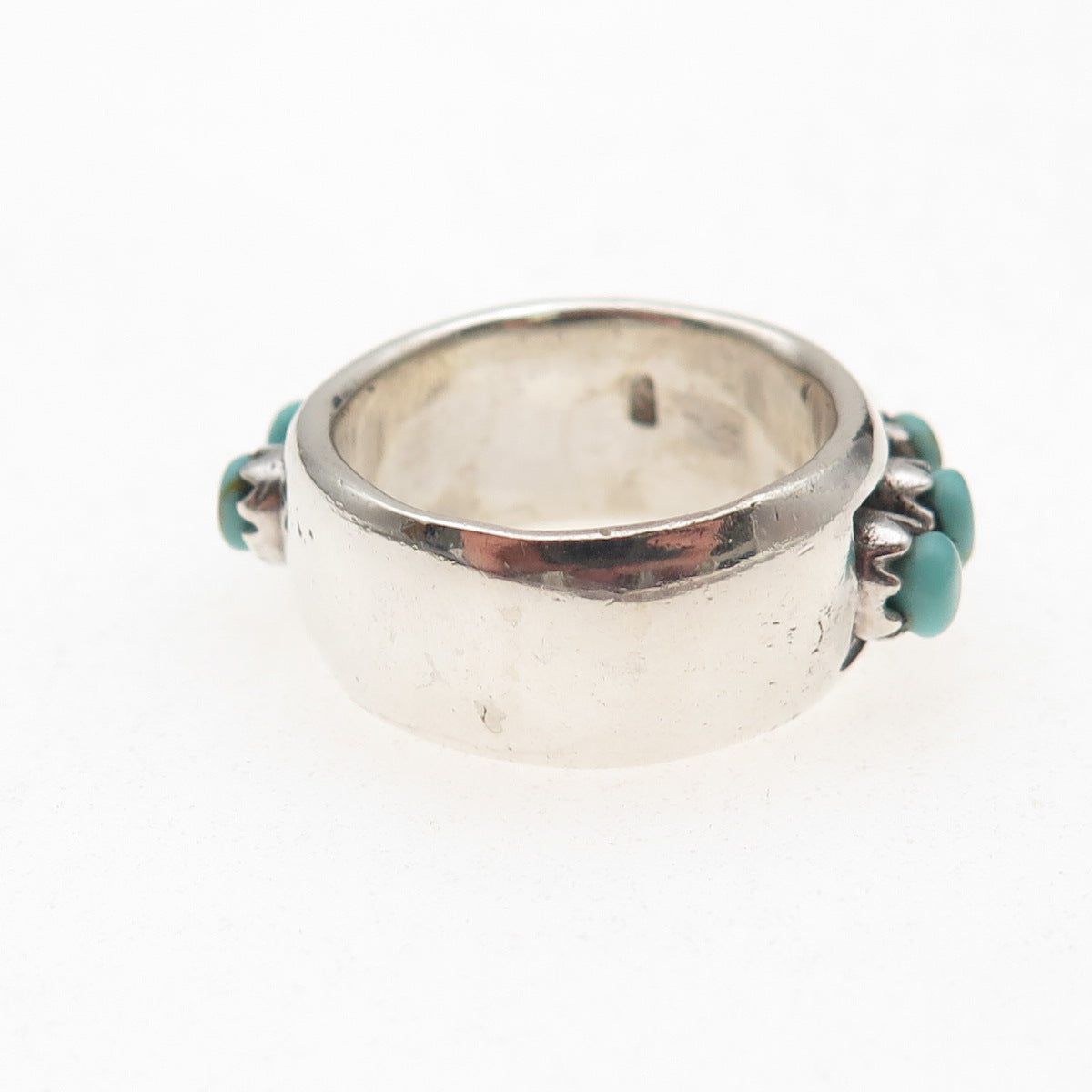 925 Sterling Silver Vintage Real Turquoise Oxidized Ring Size 7.25
