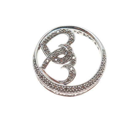925 Sterling Silver Real Champagne Diamond Love Couple Heart Slide Pendant