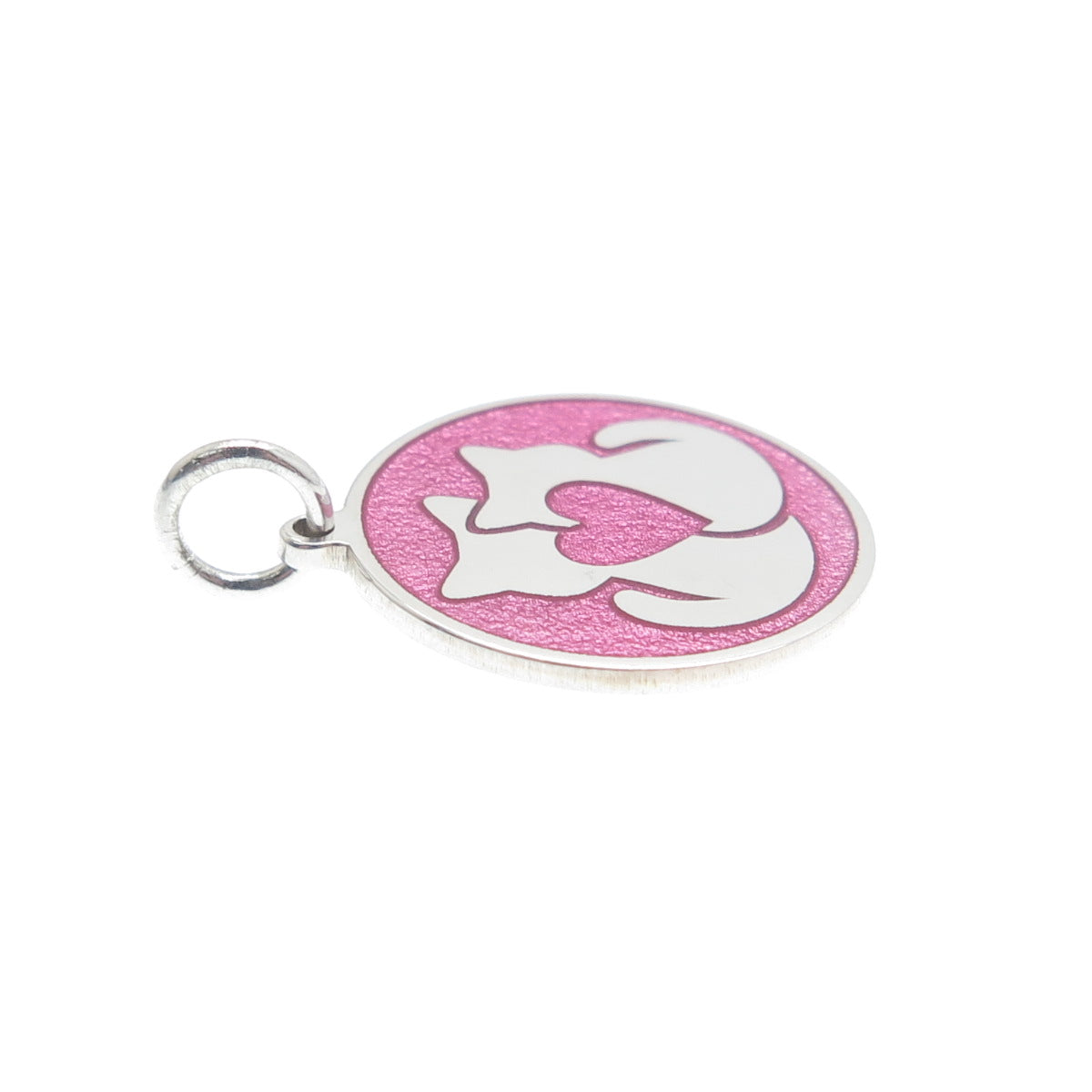 925 Sterling Silver Pink Enamel Couple of Cats Love Minimalist Charm Pendant