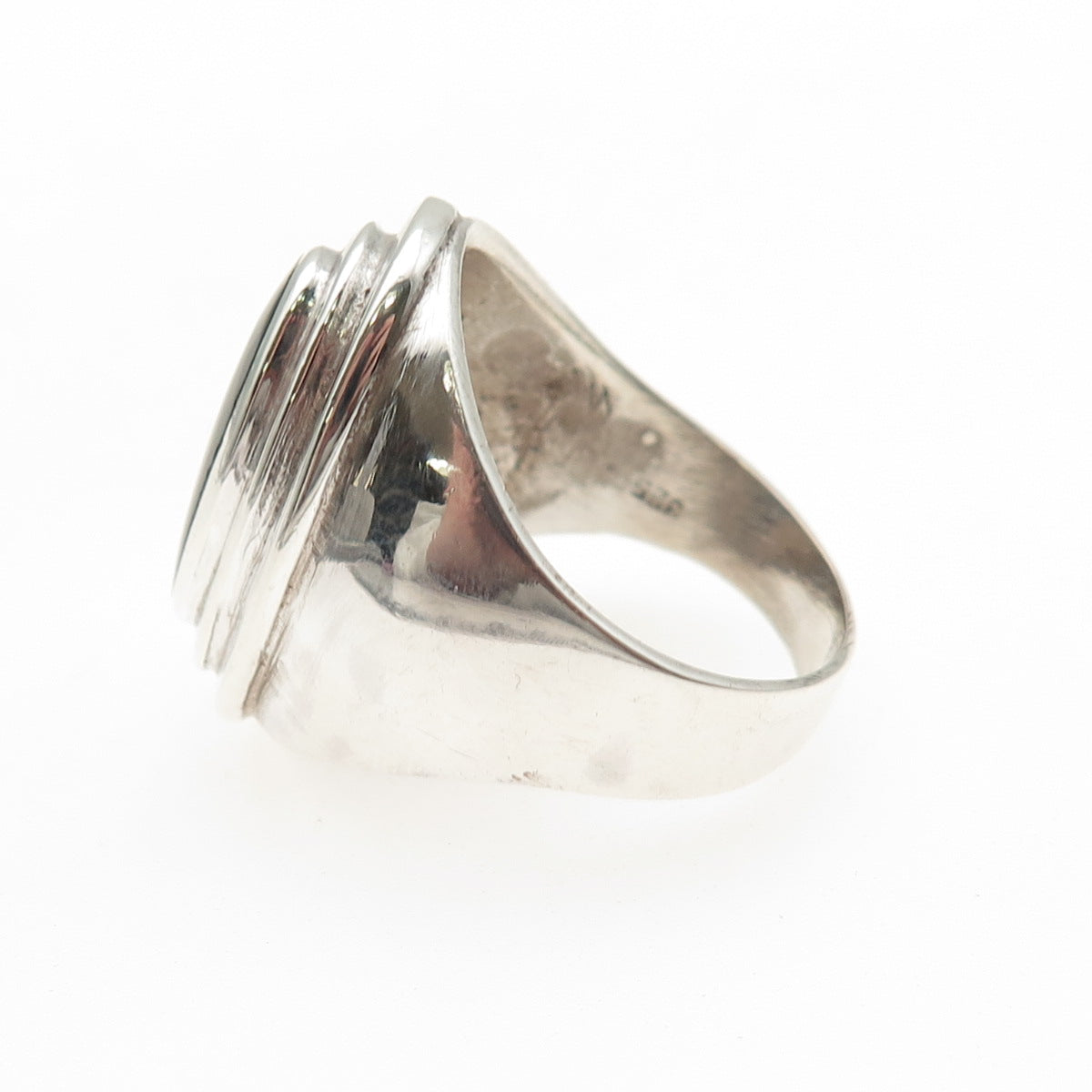 925 Sterling Silver Vintage Real Black Onyx Modernist Ring Size 10.5