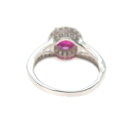 925 Sterling Silver Round-Cut Lab-Created Ruby & C Z Ring Size 5