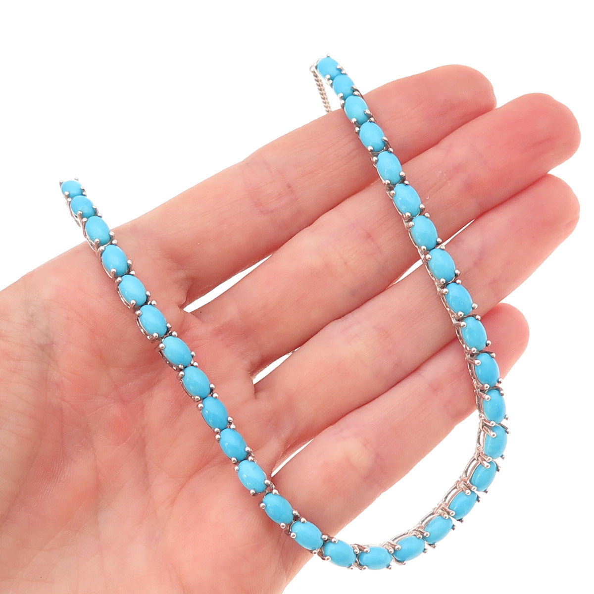 Chuck Clemency Sterling Silver Real Sleeping Beauty Turquoise Chain Necklace 18"