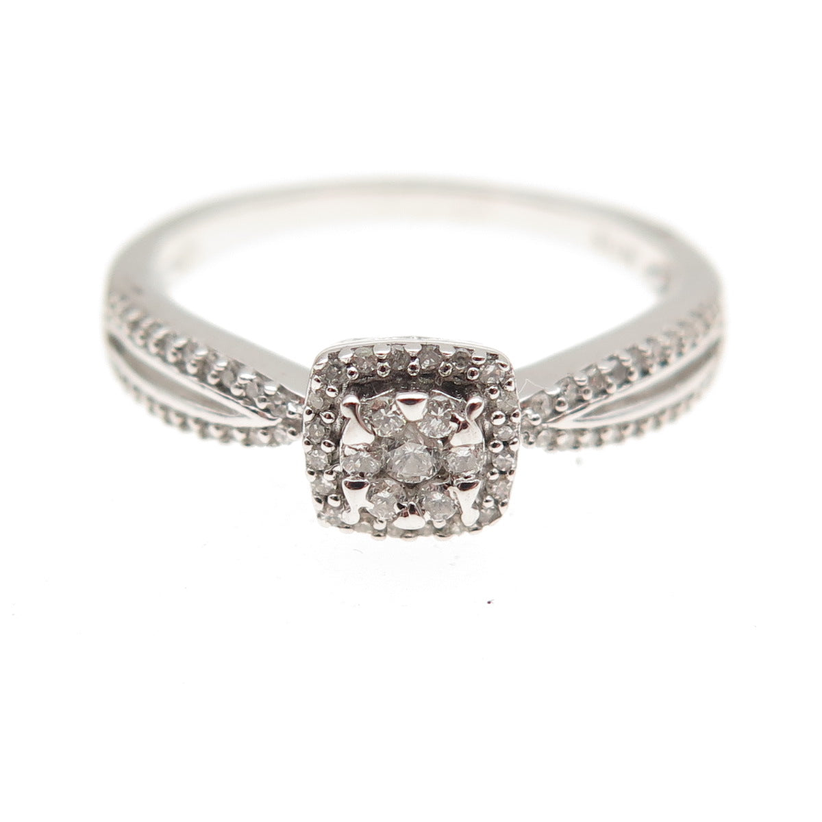 Sun 925 Sterling Silver Real Round-Cut Diamond Engagement Ring Size 7.25