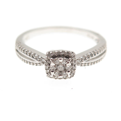 Sun 925 Sterling Silver Real Round-Cut Diamond Engagement Ring Size 7.25