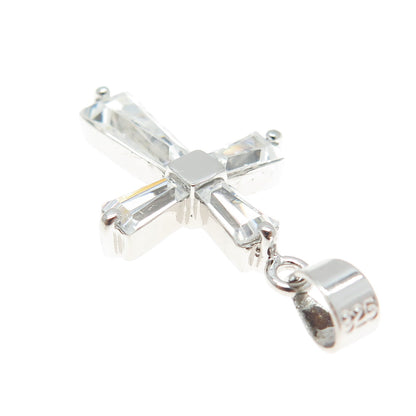 925 Sterling Silver Tapered Baguette Cut Shaped C Z Cross Pendant