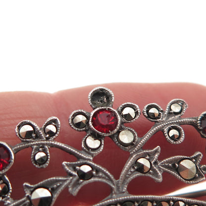 830S Silver Antique Germany Marcasite & Rhinestone Pin Brooch (missing 2 stones)