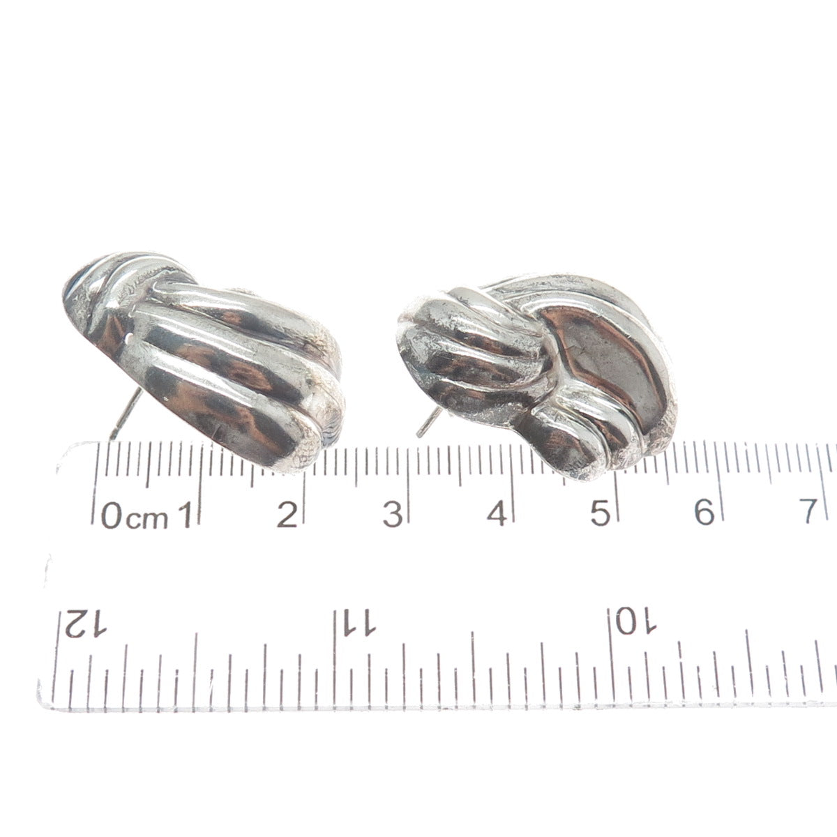 925 Sterling Silver Vintage Modernist Ribbed Puffy Oxidized Earrings