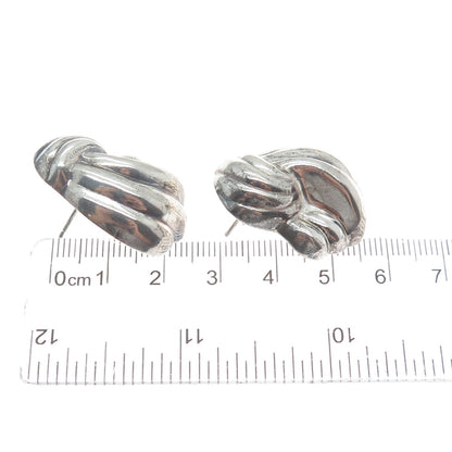 925 Sterling Silver Vintage Modernist Ribbed Puffy Oxidized Earrings