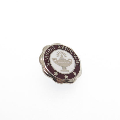 BALE 925 Sterling Silver Vintage 1977 Enamel Nursing Assistant Lapel Pin Brooch
