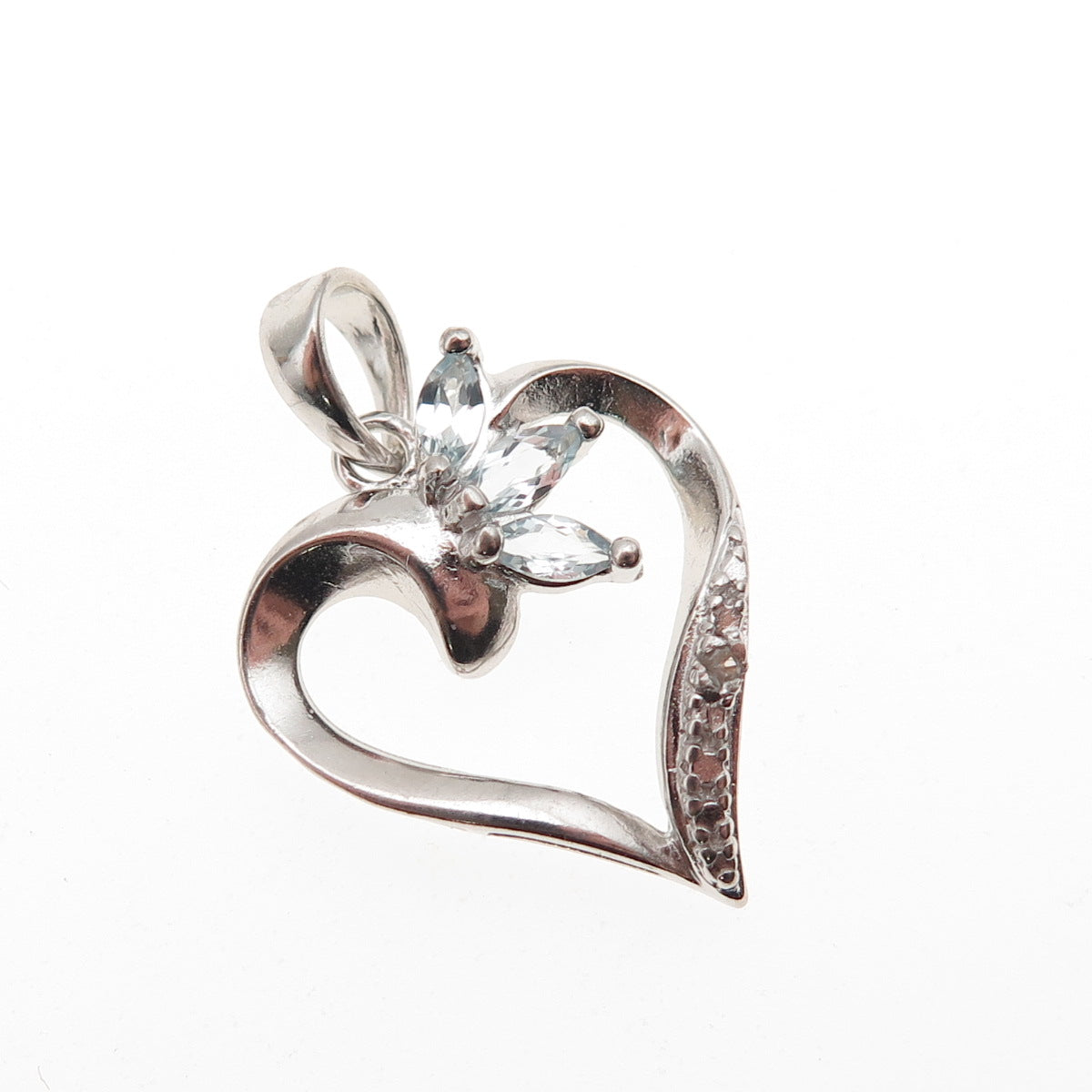 Ross Simons 925 Sterling Silver Real Diamond Accent & Aquamarine Heart Pendant