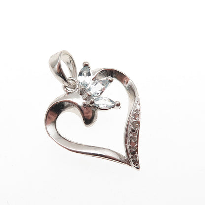 Ross Simons 925 Sterling Silver Real Diamond Accent & Aquamarine Heart Pendant