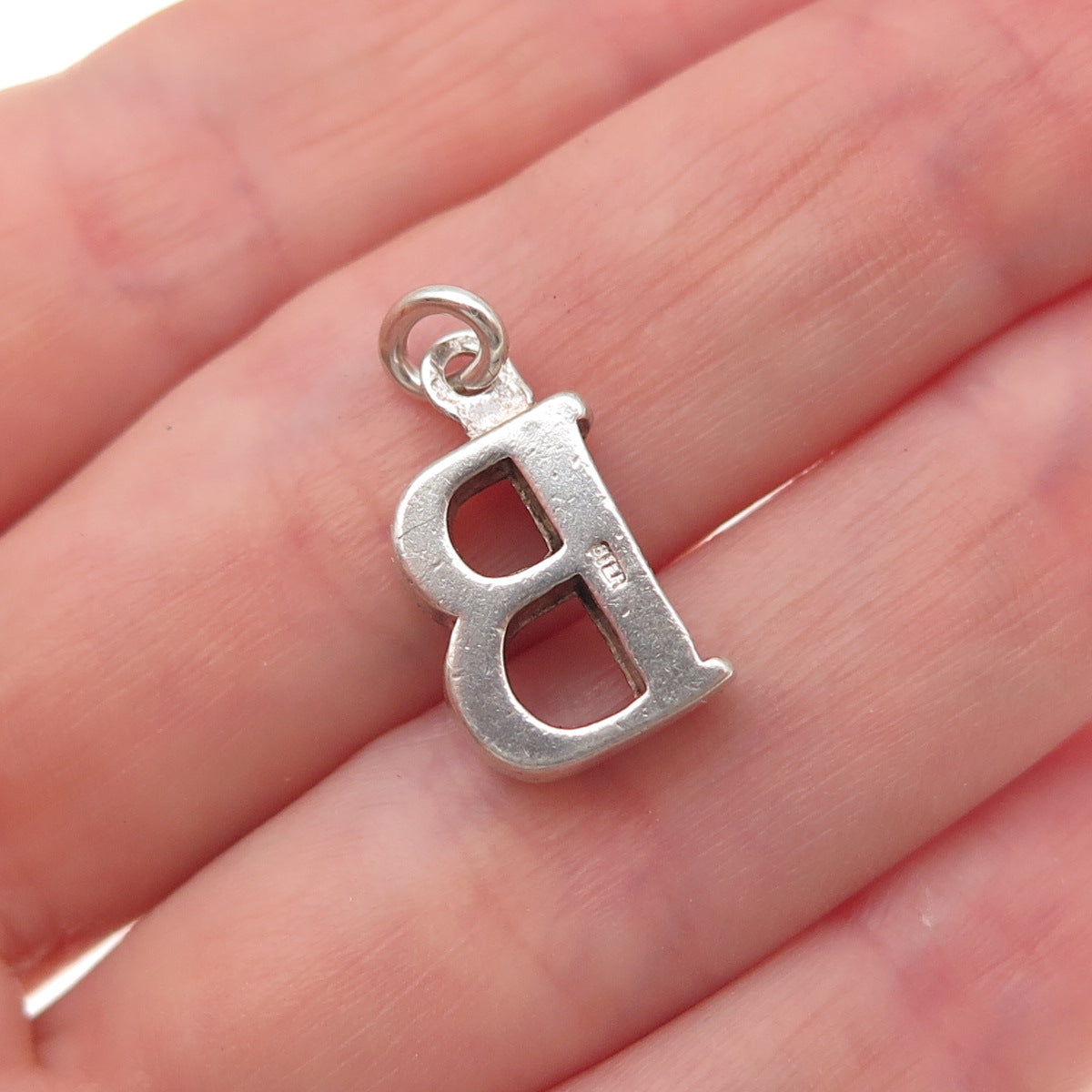 925 Sterling Silver Vintage Letter B Initial Oxidized Charm Pendant
