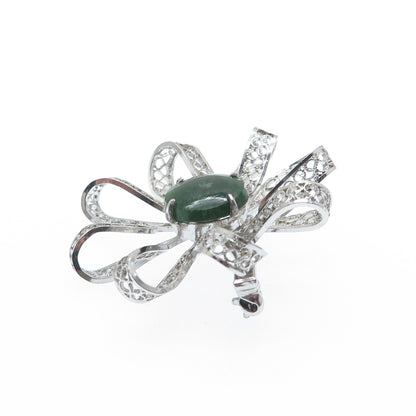SORRENTO 925 Sterling Silver Vintage Real Jade Filigree Flower Pin Brooch