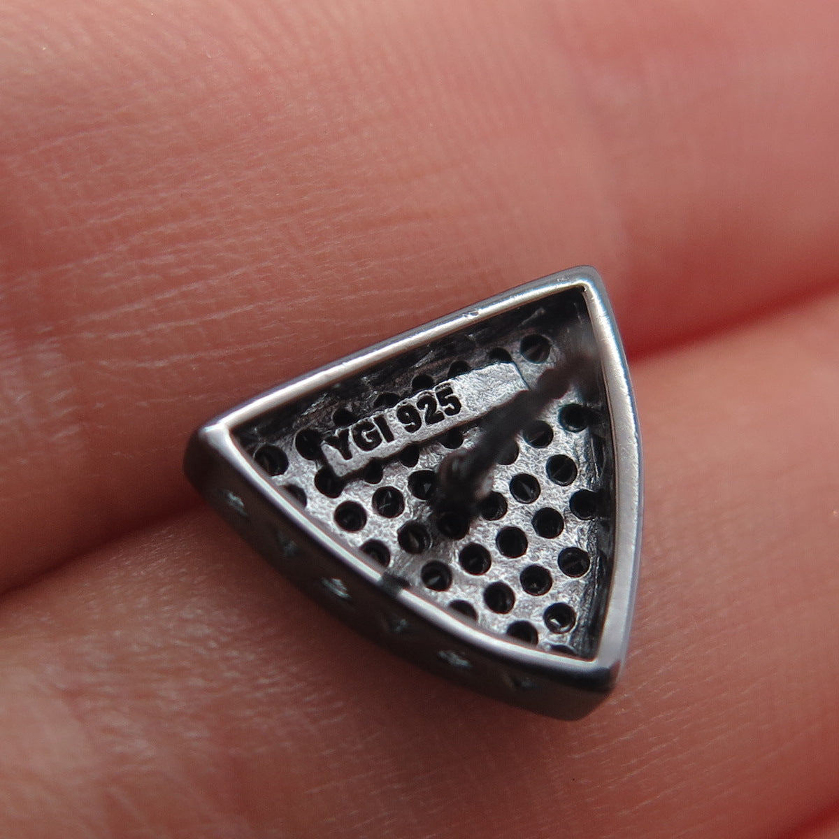 925 Sterling Silver Black Rhodium Round-Cut C Z Triangle Stud Earrings