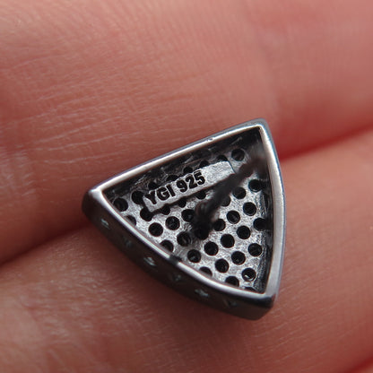 925 Sterling Silver Black Rhodium Round-Cut C Z Triangle Stud Earrings