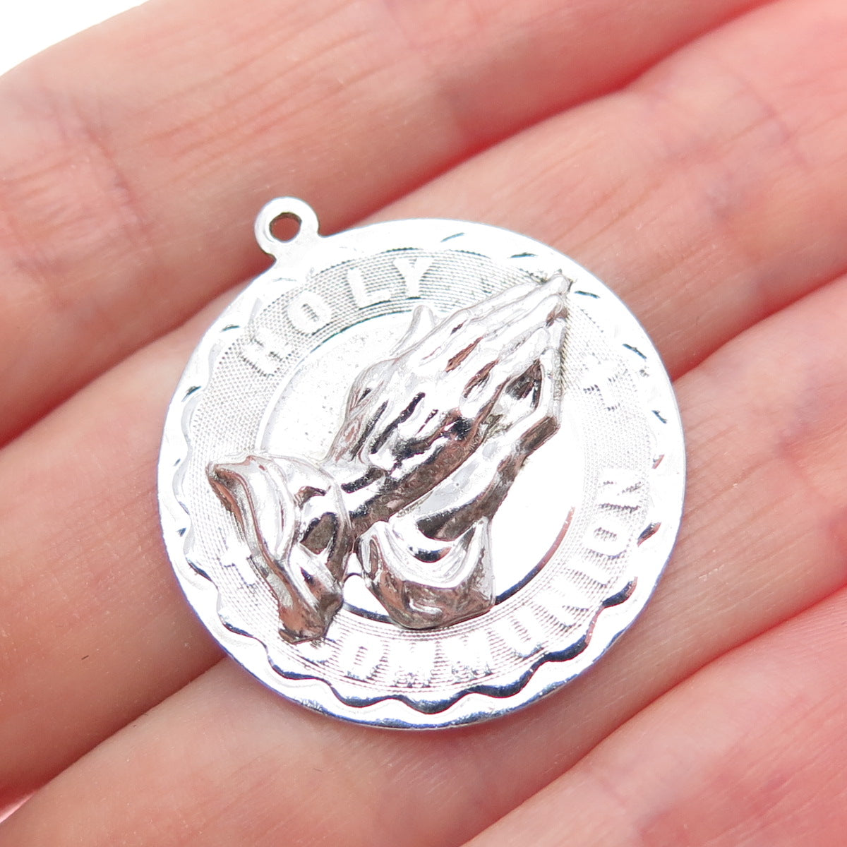 SPENCER 925 Sterling Silver Vintage Holy Communion Praying Hands Charm Pendant