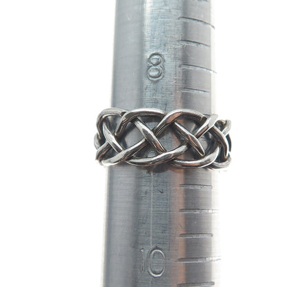 925 Sterling Silver Vintage Mexico Woven Band Ring Size 9