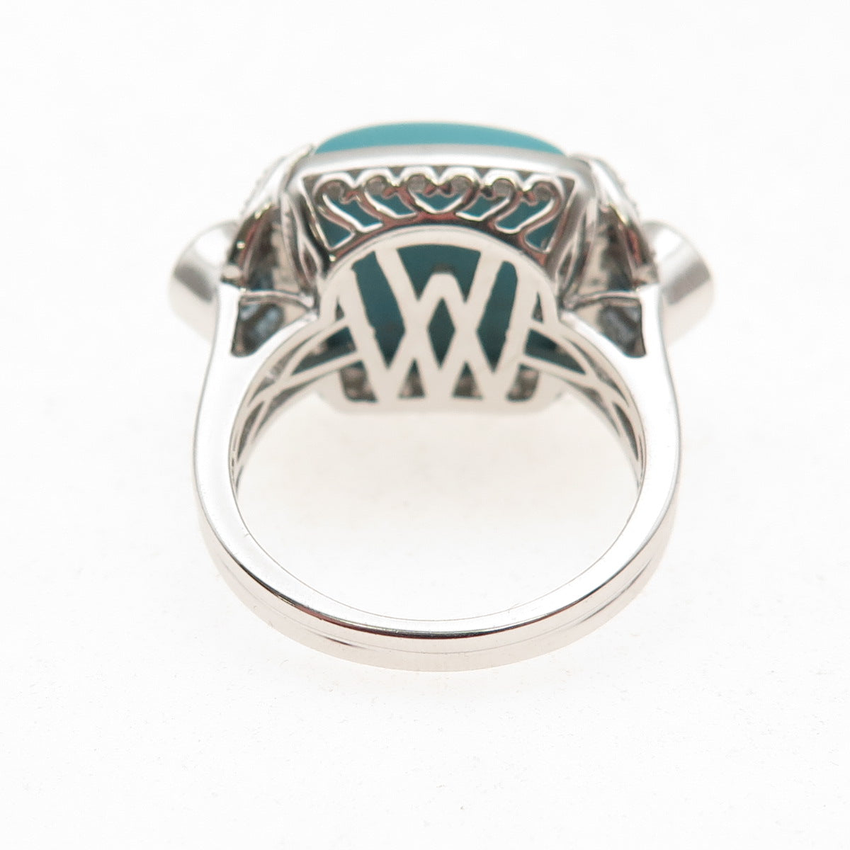 925 Sterling Silver Real Turquoise White & Blue Topaz Ring Size 8.25