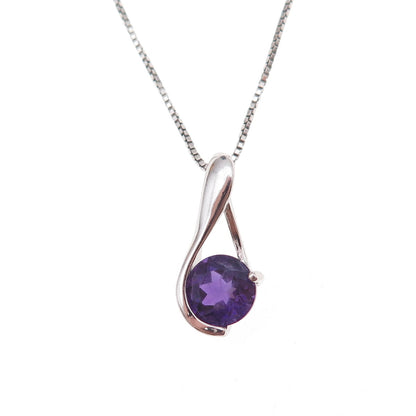 925 Sterling Silver Real Round-Cut Amethyst Box Chain Necklace 18"