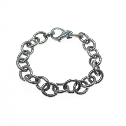 925 Sterling Silver Vintage Cable Link Oxidized Bracelet 7"