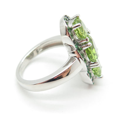 DSMK 925 Sterling Silver Real Round-Cut Peridot Green Tourmaline Ring Size 7.25