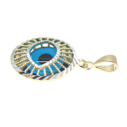 14K Yellow & White Gold Enamel Evil's Eye Amulet Minimalist Charm Pendant