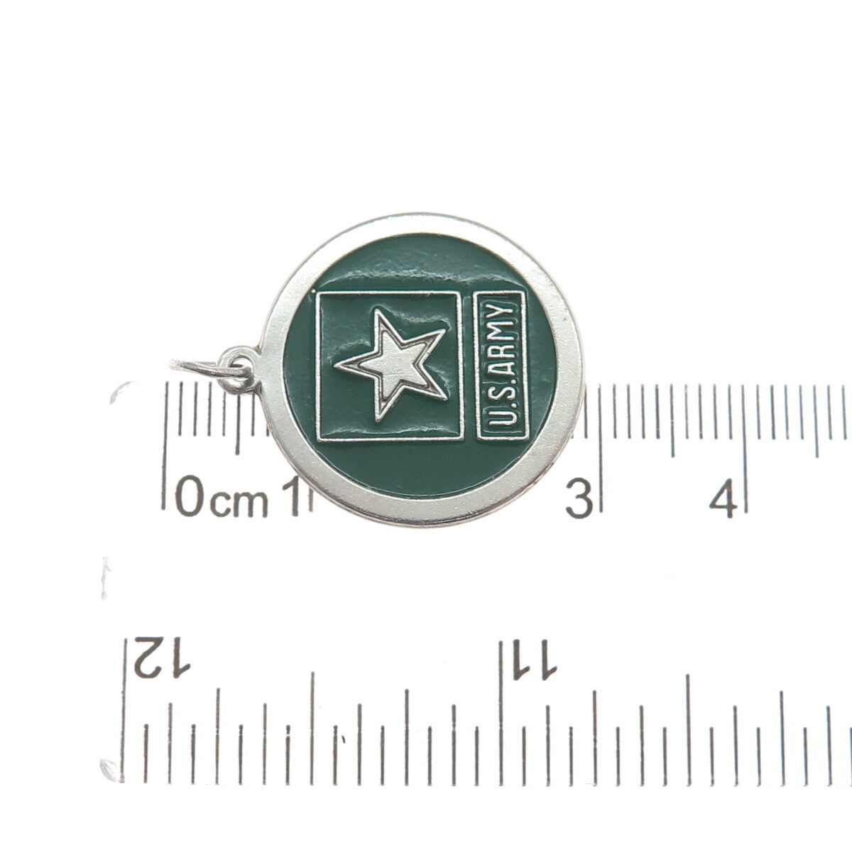 925 Sterling Silver Vintage Enamel US Army Star Round Dog Tag Charm Pendant