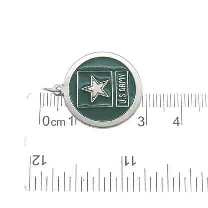 925 Sterling Silver Vintage Enamel US Army Star Round Dog Tag Charm Pendant