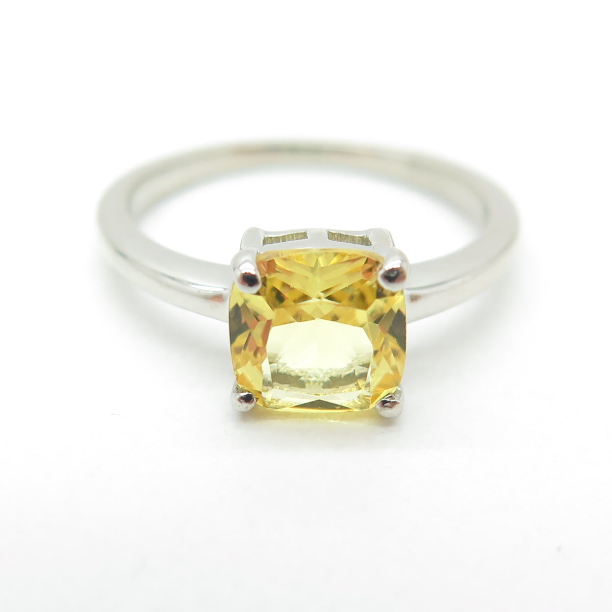 DAZZLERS 925 Sterling Silver Real Cushion-Cut Citrine Ring Size 5