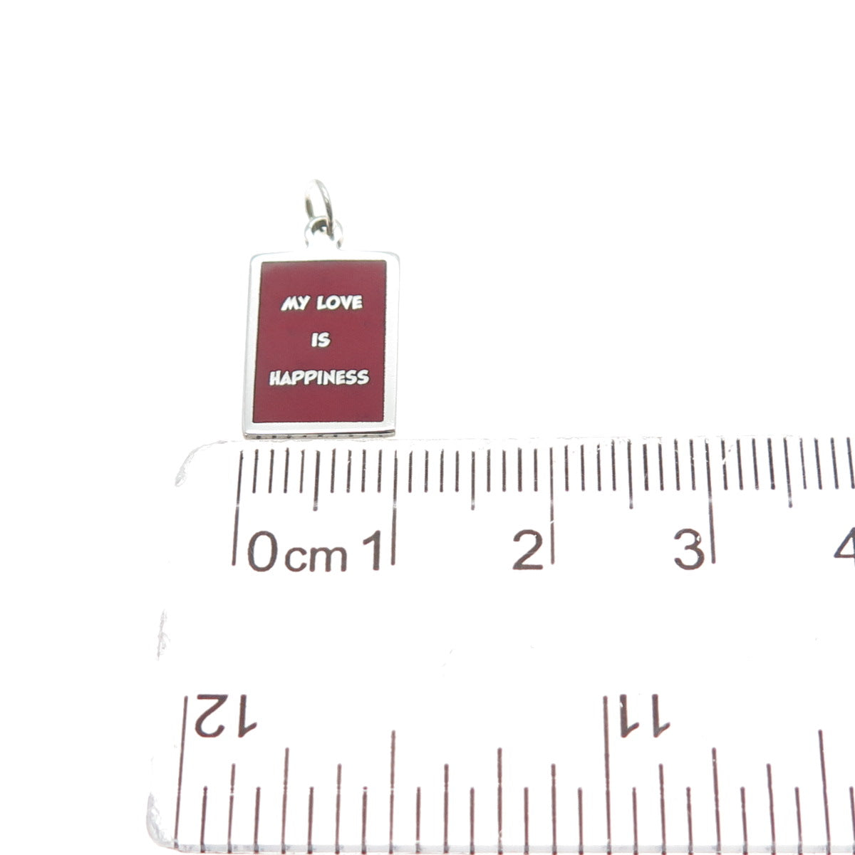 925 Sterling Silver Red Enamel My Love Is Happiness Minimalist Charm Pendant