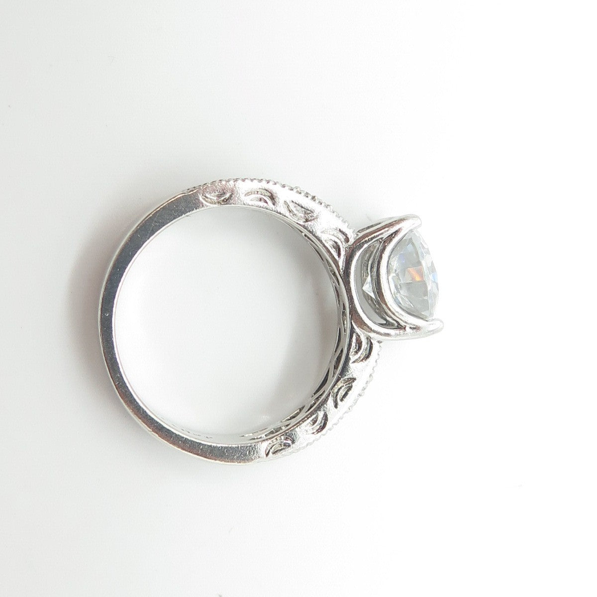 925 Sterling Silver Stauer Round-Cut Shaped White C Z Engagement Ring Size 6