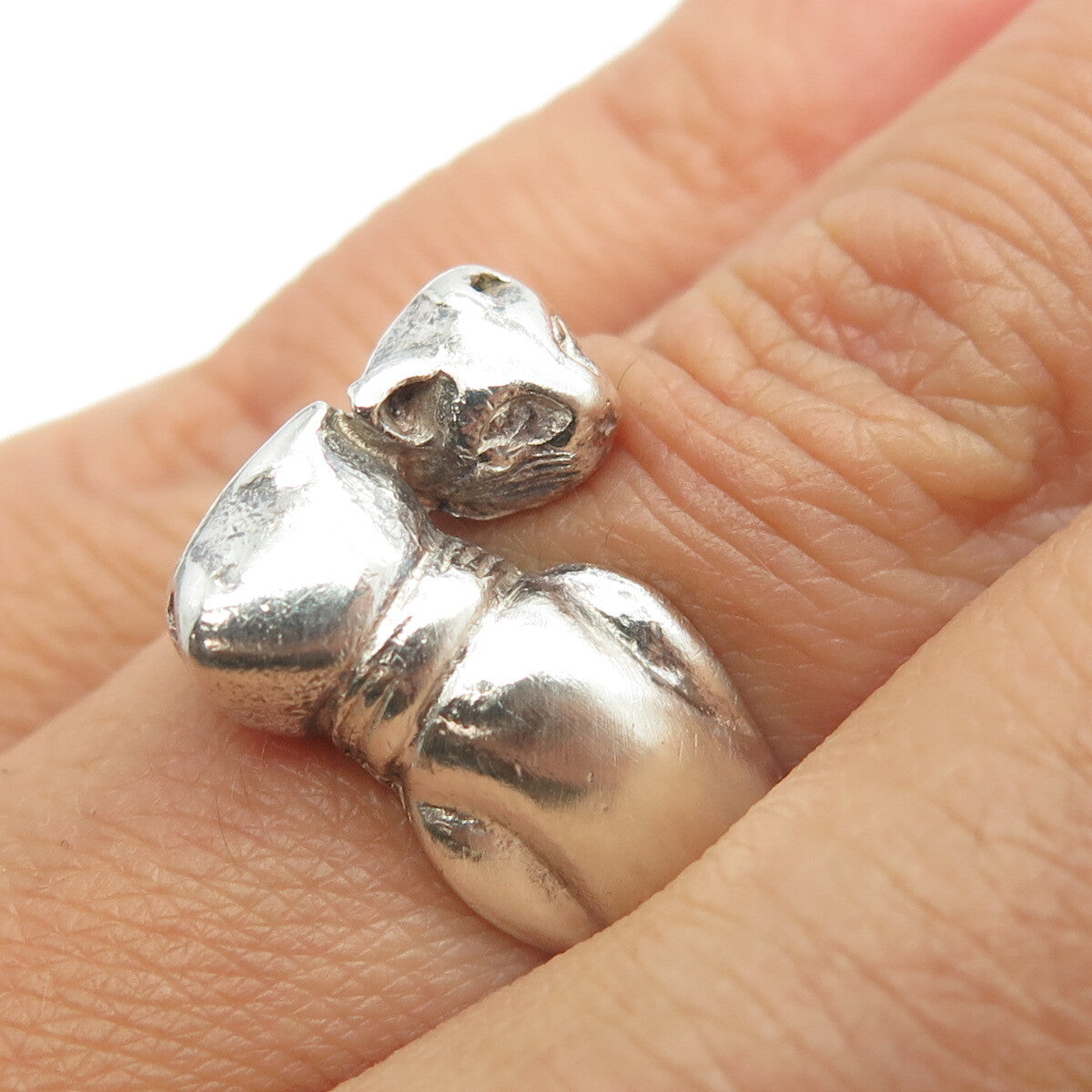 925 Sterling Silver Vintage Kitty Cat Bypass Ring Size 6