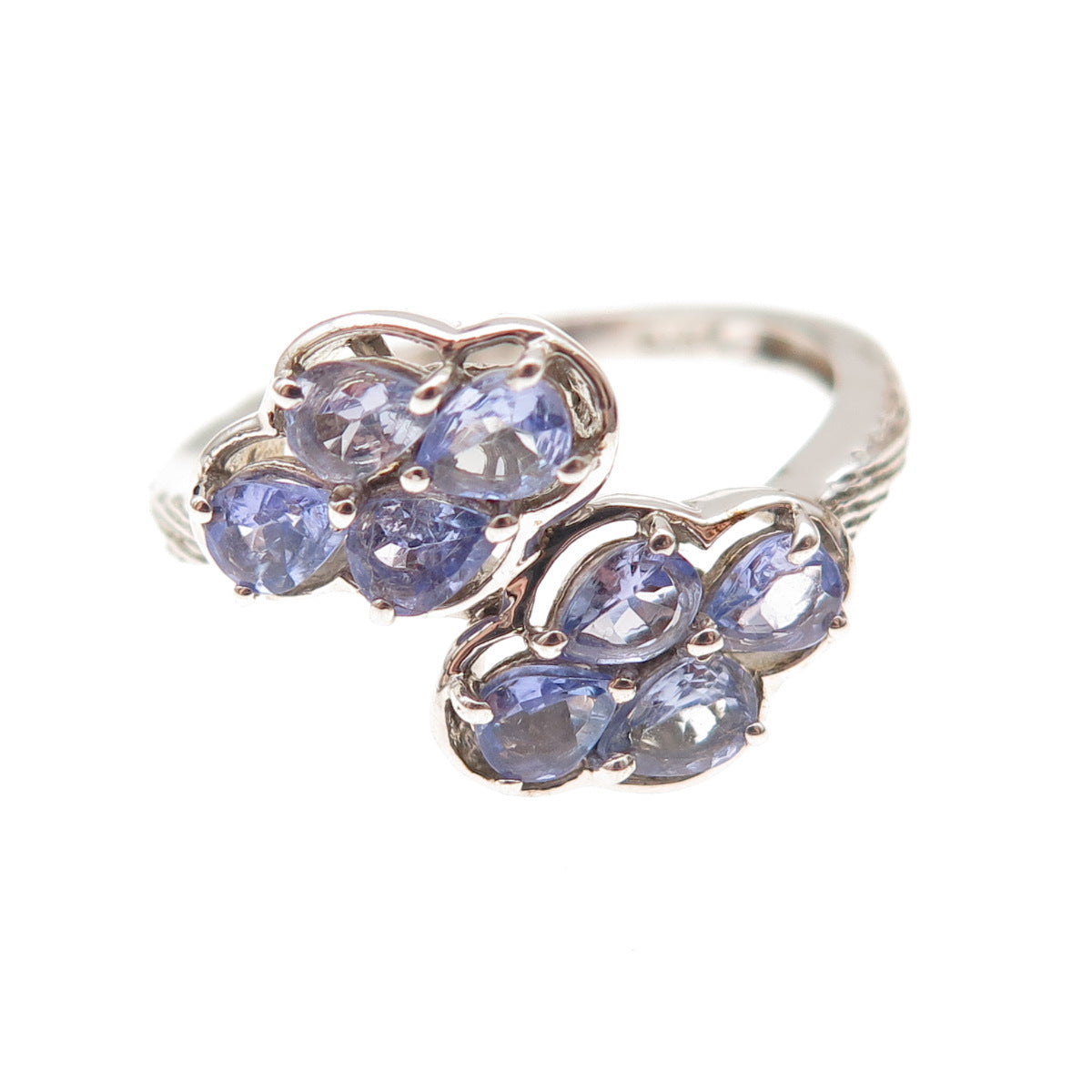 Chuck Clemency 925 Sterling Silver Real Pear-Cut Tanzanite Bypass Ring Size 8.25