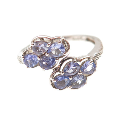 Chuck Clemency 925 Sterling Silver Real Pear-Cut Tanzanite Bypass Ring Size 8.25
