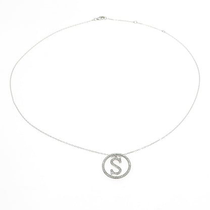 925 Sterling Silver Round-Cut C Z Letter "S" Initial Cable Chain Necklace 16-18"