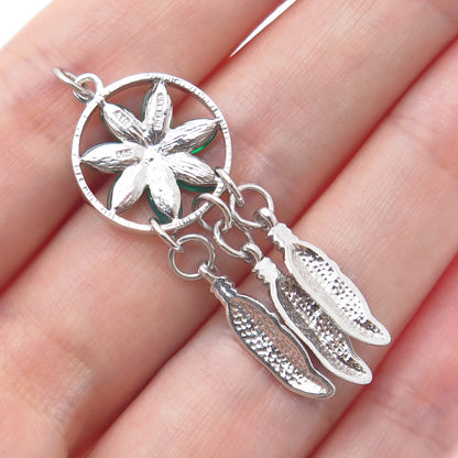 925 Sterling Silver Real Green Chalcedony Dreamcatcher Charm Pendant