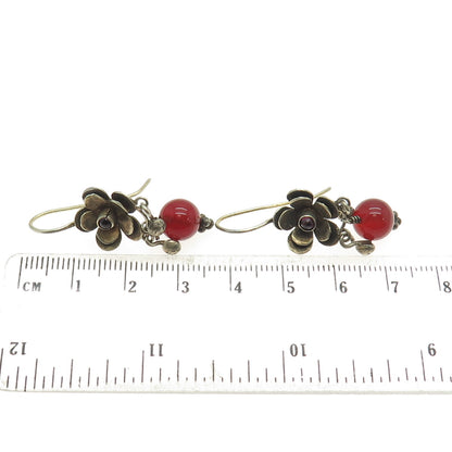 925 Sterling Silver Gold Plated Vintage Real Carnelian Amethyst Flower Earrings