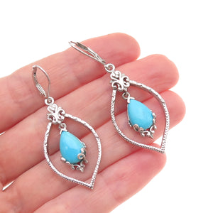 Chuck Clemency Sterling Silver Real Sleeping Beauty Turquoise Dangle Earrings