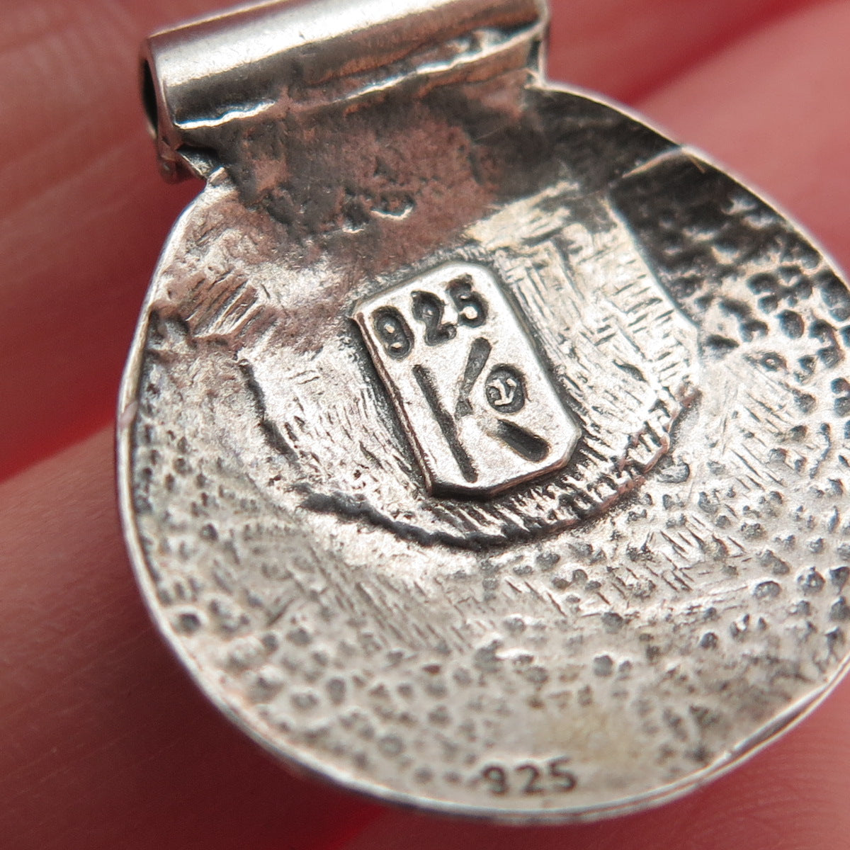 925 Sterling Silver Vintage Modernist Disc Oxidized Slide Charm Pendant