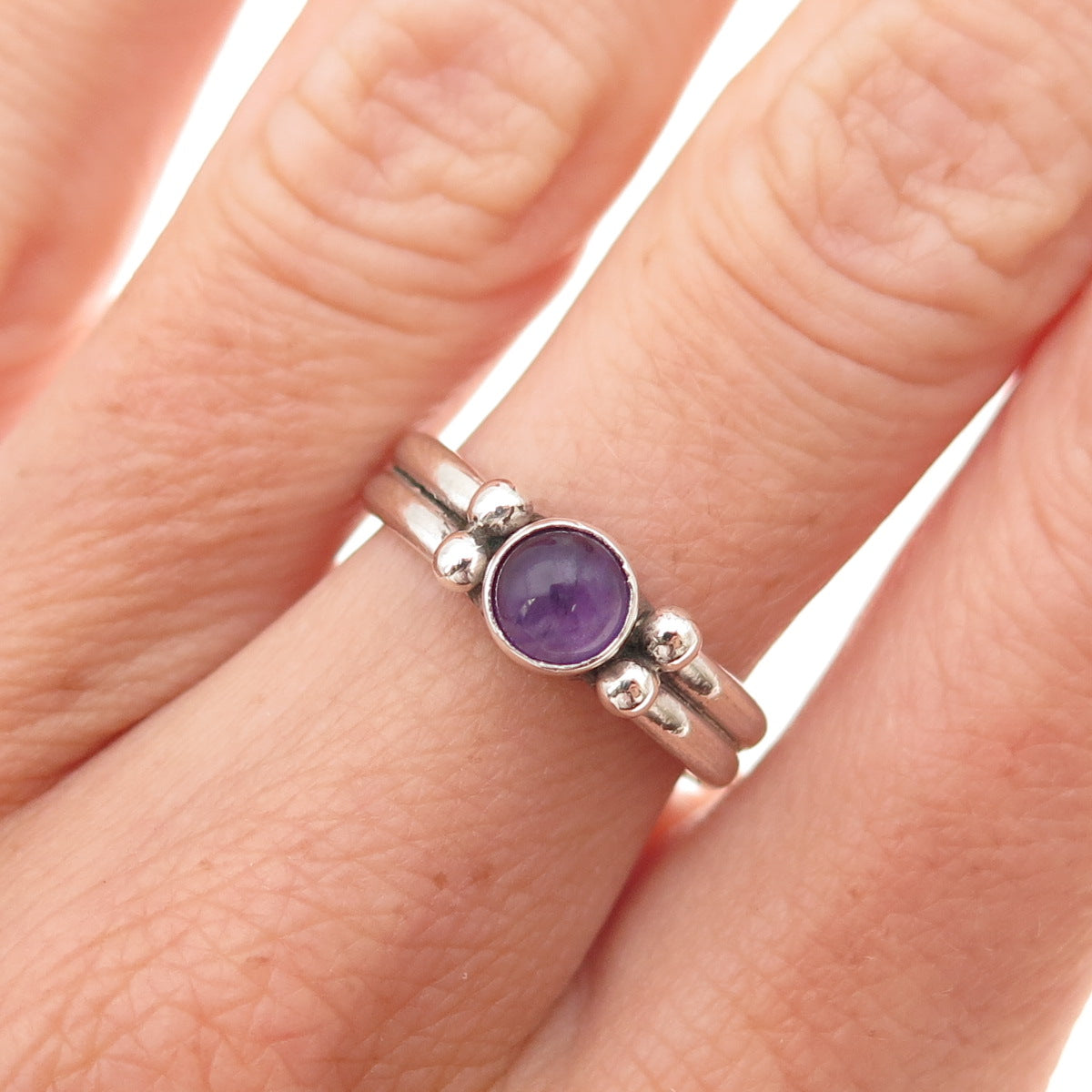 925 Sterling Silver Vintage Real Amethyst Oxidized Ring Size 6.25