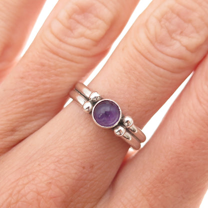 925 Sterling Silver Vintage Real Amethyst Oxidized Ring Size 6.25