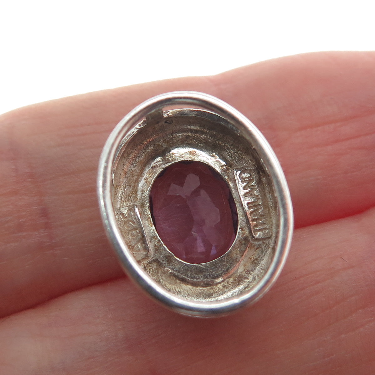 925 Sterling Silver Vintage Real Oval-Cut Amethyst Minimalist Slide Pendant