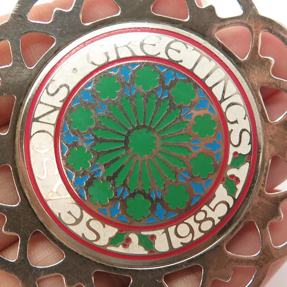 925 Sterling Silver Vintage Lunt Enamel Season Greetings 1985 Frame Pendant