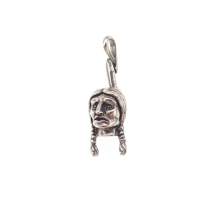 Old Pawn 925 Sterling Silver Vintage Southwestern Indian Chief Charm Pendant