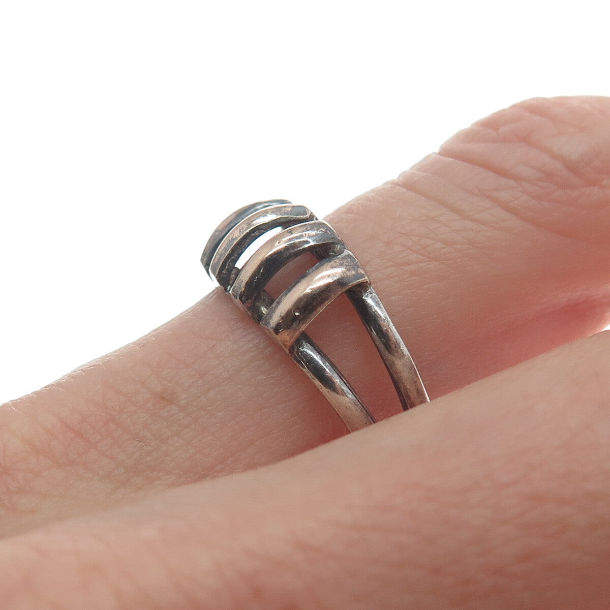 950 Silver & 18K Rose Gold Vintage Fence Oxidized Ring Size 7.25