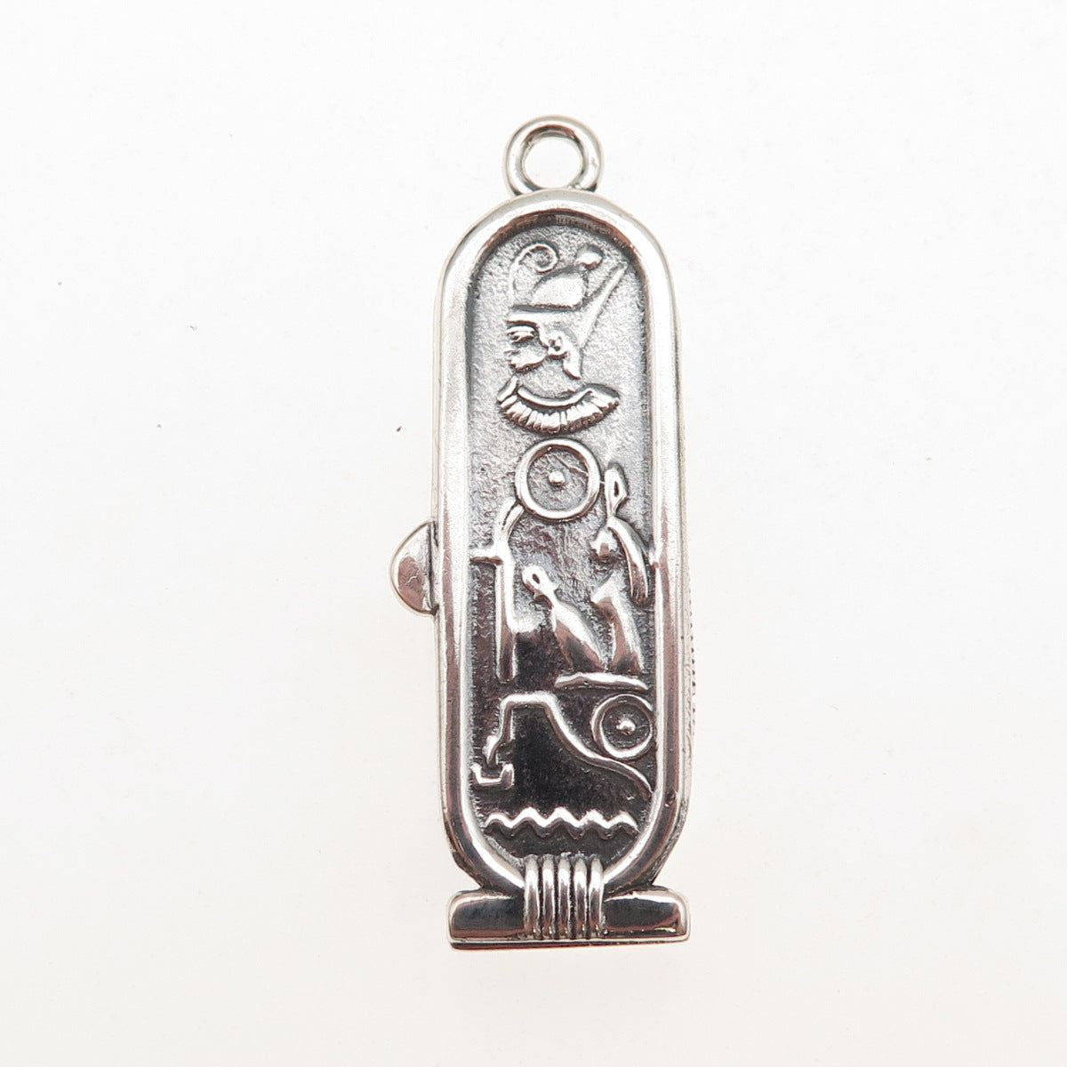 800 Silver Vintage Egyptian Pharaoh Cartouche Oxidized Locket Charm Pendant