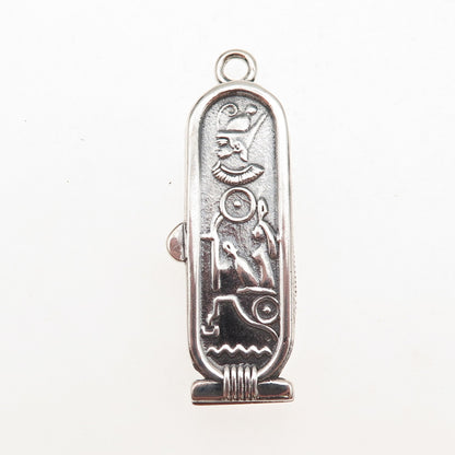 800 Silver Vintage Egyptian Pharaoh Cartouche Oxidized Locket Charm Pendant