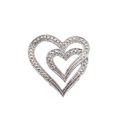 925 Sterling Silver Real Round-Cut Diamond Double Heart Minimalist Slide Pendant